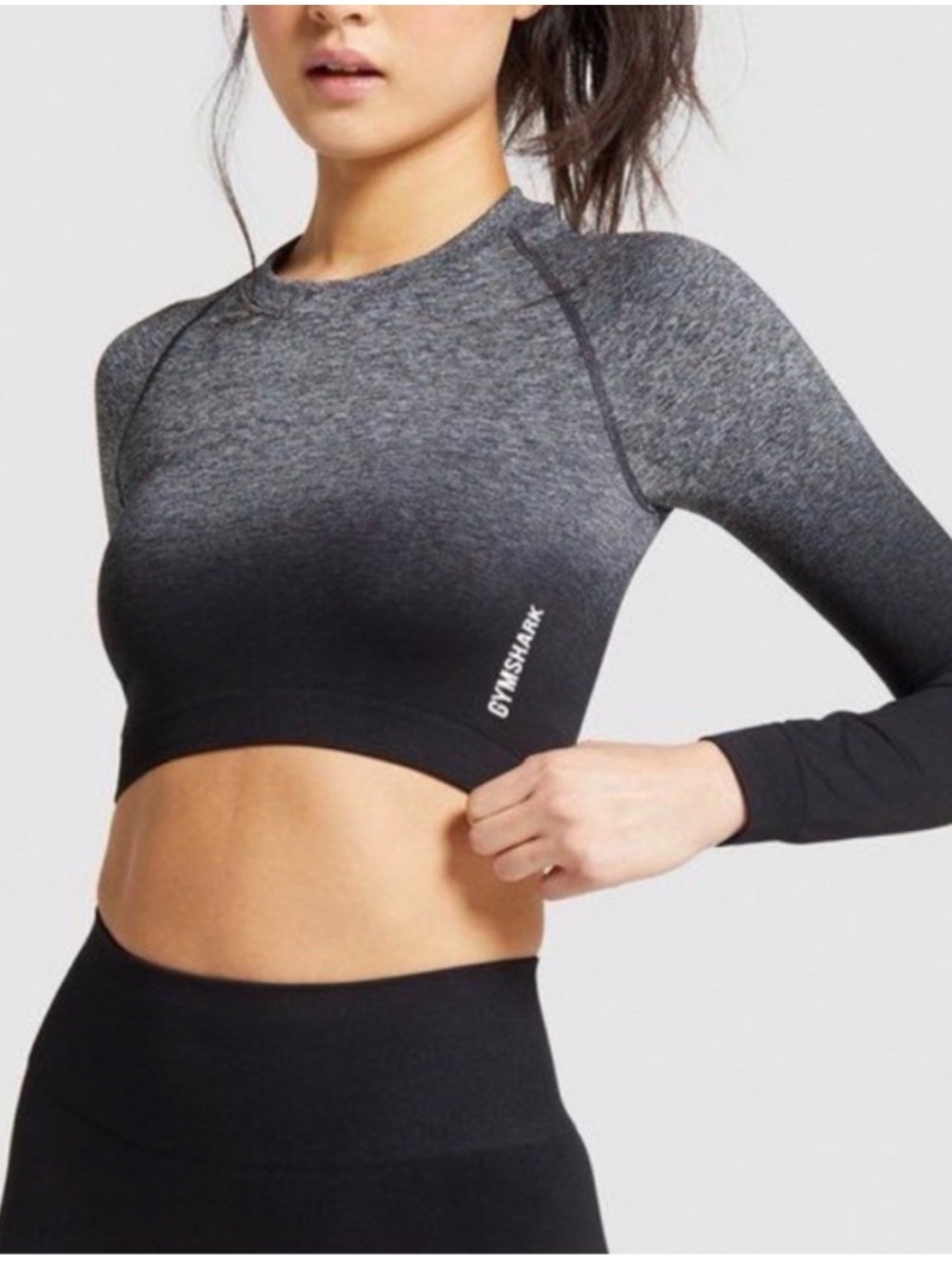 NWT Gymshark Adapt Ombre Seamless Long Sleeve Crop Top - Charcoal to Black